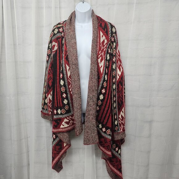 Red Aztec Southwestern Cardigan Sweater Boho Open Hippie Granola S - Picture 11 of 11
